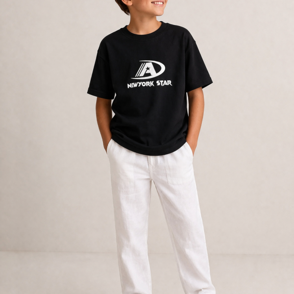 T-SHIRT ΜΑΥΡΟ ΜΕ ΛΕΥΚΗ ΣΤΑΜΠΑ