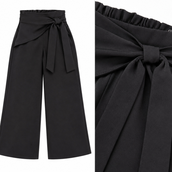 ΠΑΝΤΕΛΟΝΙ WIDE LEG ΜΑΥΡΟ ΜΕ ΣΧΕΔΙΟ ΜΠΡΟΣΤΑ